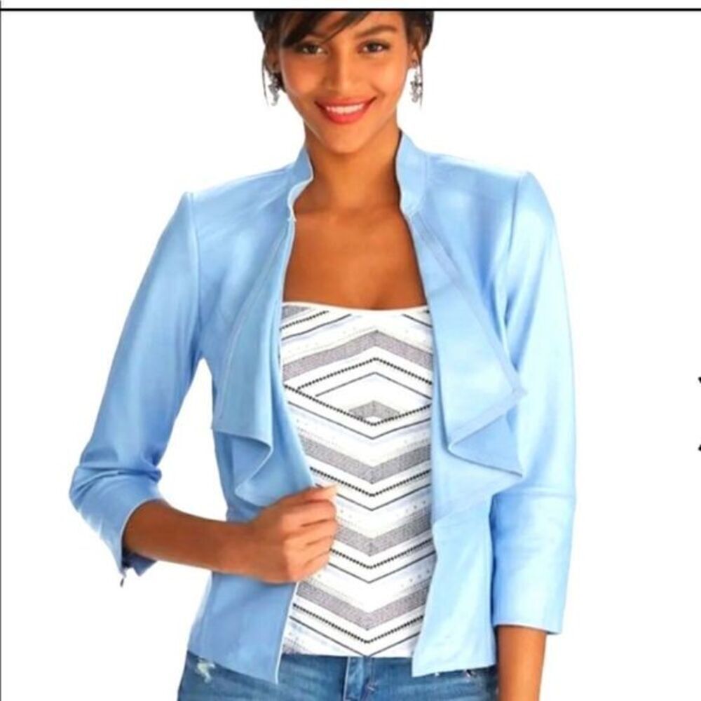 White House Black Market Blue Leather Jacket